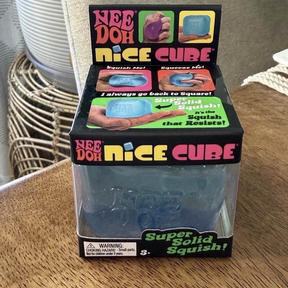 NeeDoh Nice Cube Sensory Squeeze Toy 2" Tall Nee Doh Fidget Square Blue NEW